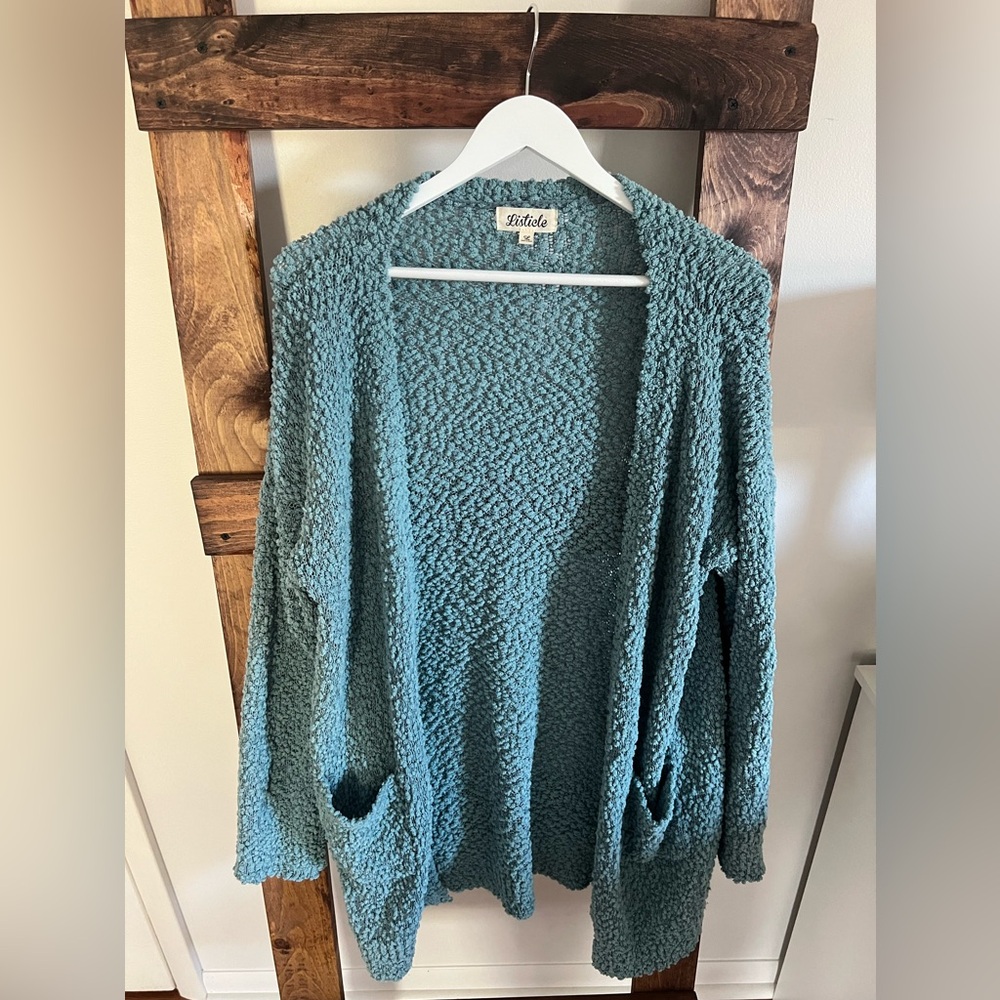 Listicle Teal/Blue Long Soft Cardigan